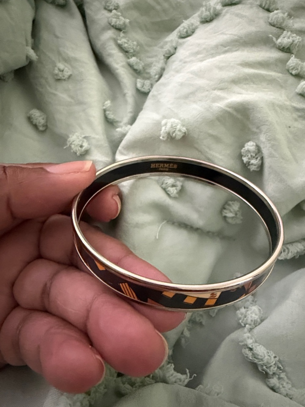 Hermes Black and Gold Geometric Enamel Bangle